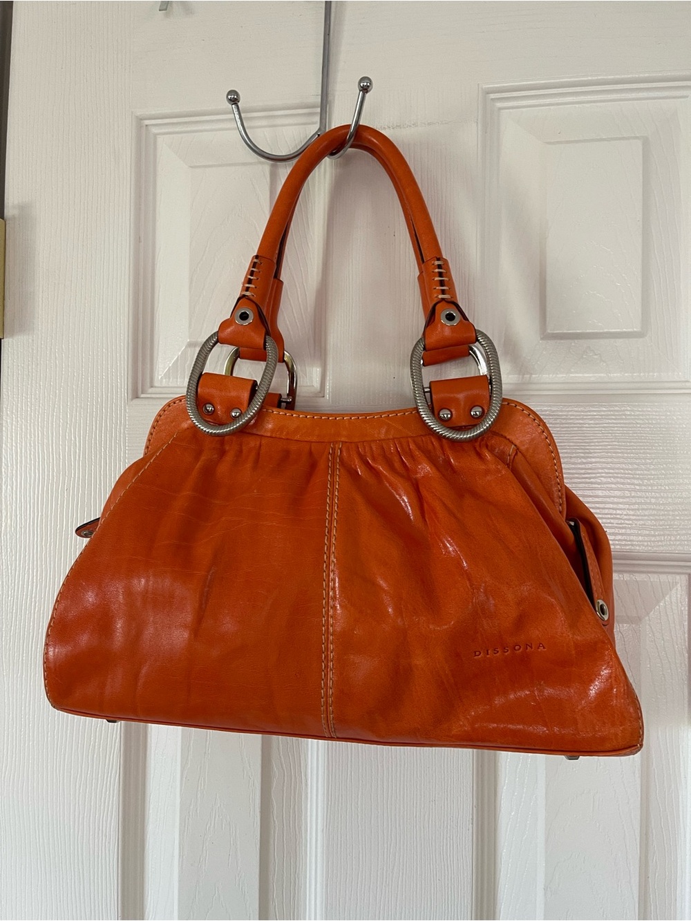 Italian Leather Shoulder Bag with Silver Accents